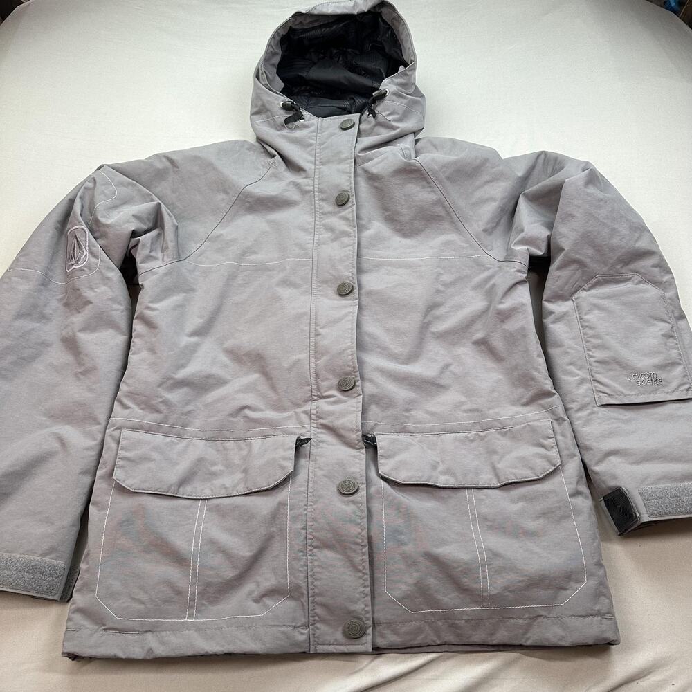 Volcom Snow Jacket Mens Small Hooded Science Parka Winter Coat Velour Lined
